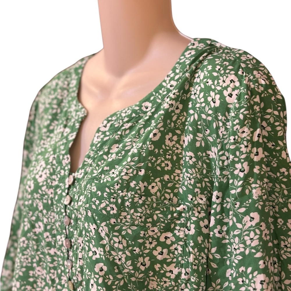 J Jill Rayon Green Ditsy Floral Print‎ Henley Neck Long Sleeve Tunic Size XLP - Picture 4 of 11